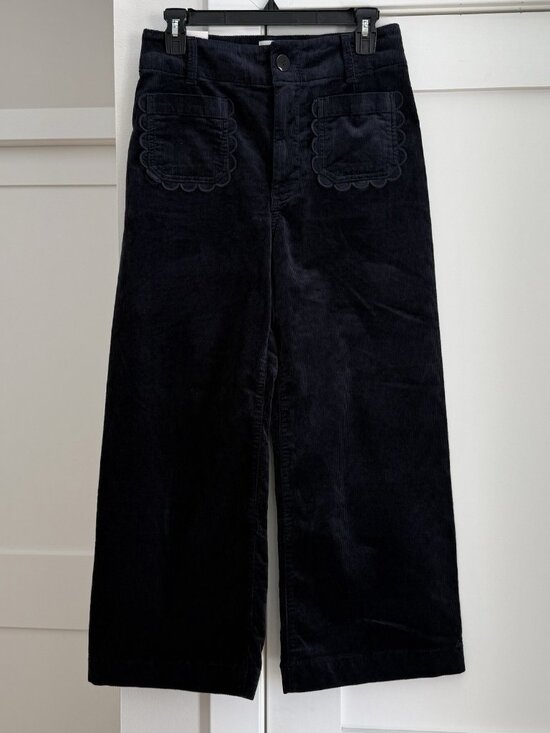 Anthropologie Colette Corduroy Crop Pants Scallop Pocket Wide Leg Size 28 Navy - Picture 3 of 11
